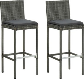 313436 vidaXL Градински бар табуретки с възглавници, 2 бр, полиратан, сиви