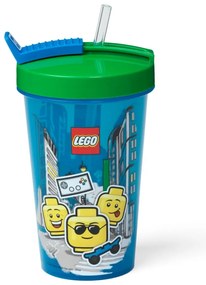 Синя чаша със зелен капак и сламка , 500 ml Iconic - LEGO®