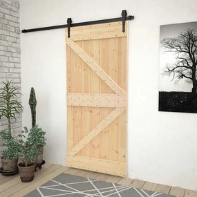 3057486 vidaXL Плъзгаща врата с монтажни части, 80x210 см, борово дърво масив