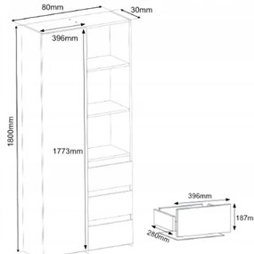 Офис рафт с чекмеджета MODERN B-80-S3 - различни цветови варианти Бял