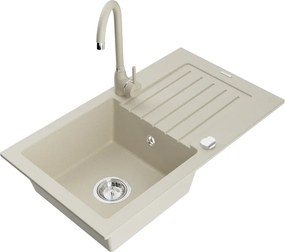 Mexen Pablo гранитна мивка с 1 корито с отцедник и кухненски смесител Telma, бежов - 6510-69-670200-69