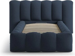 Синьо единично легло 90x200 cm тапицирано с място за съхранение с включена подматрачна рамка Lupine – Micadoni