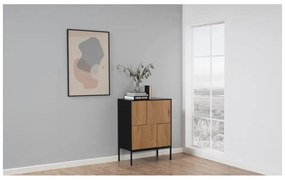 Черен/естествен висок скрин от декор от дъб 80x103 cm Seaford – Actona