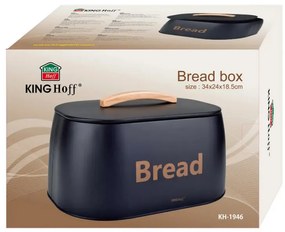 Кутия за хляб Kinghoff KH 1946, 35 см, Метално тяло, Дървена дръжка, Черен