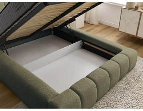 Зелено двойно тапицирано легло с място за съхранение с включена подматрачна рамка 140x190 cm Denali – Bobochic Paris