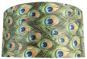 Абажур от кадифе с дизайн на паун 50/50/25 със златен интериор