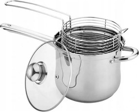 Тенджера с кошница за пържене Kinghoff KH 4581, 3.6 л, 18 см, Стъклен капак, Многослойно дъно, Индукция, Инокс