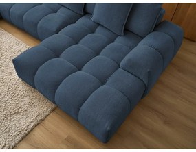 Тъмносин шенилов сгъваем/с място за съхранение ъглов диван (ляв ъгъл/U форма) Everest – Bobochic Paris