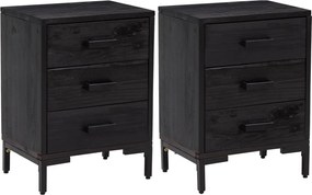 3120341 vidaXL Нощни шкафчета, 2 бр, черни, 40x30x55 см, борово дърво масив