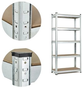 Стабилен метален стелаж за съхранение с 5 рафта 180 x 90 x 30 cm