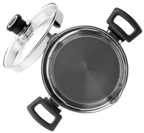 Дълбока тенджера Luigi Ferrero Sophia FR-3407, 20x18 см, 5.6 л, Стомана 18/10, Стъклен капак с отвор за пара, Индукция, Инокс