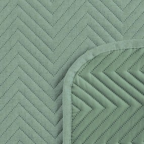 Едноцветна покривка за легло с ватирана геометрична шарка - ментово зелено Ширина: 200 см | Дължина: 220 см