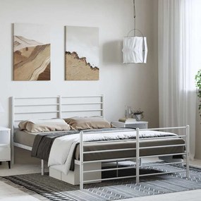 352388 vidaXL Метална рамка за легло с горна и долна табла, бяла, 150x200 см