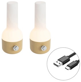 Комплект от 2 настолни лампи за външна употреба златист с бял цвят включително акумулаторен LED - Haard