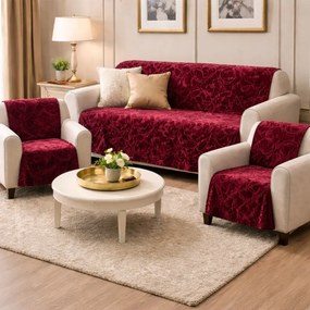 Комплект калъфки за диван и фотьойл с релефна шарка - бордо Ширина: 160 см | Дължина: 210 см