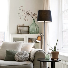 Класическа подова лампа черна с черен абажур и лампа за четене - Retro