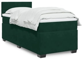3288501 vidaXL Боксспринг легло с матрак, тъмнозелена, 90x190 см, кадифе