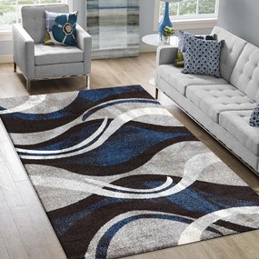 Оригинален килим с абстрактен десен в синьо-сив цвят Ширина: 240 см | Дължина: 330 см