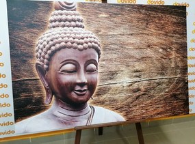 Картина на платно – Статуя на Буда на дървено фон