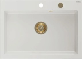Mexen Elix гранитна кухненска мивка с 1 отделение 700 x 500 мм, бяла, златен сифон - 6526701005-20-G