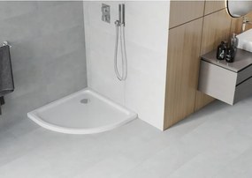 Mexen Flat полукръгъл душ-кабина slim 90 x 90 см, бял, хромиран сифон - 41109090