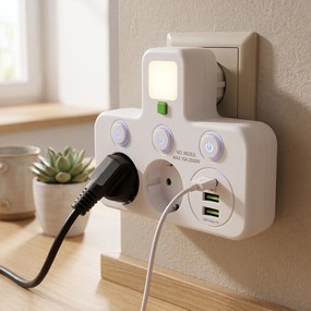 Разклонител 2 Контакта + 2x USB-A + USB-C JNH017 White