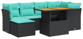 3326948 vidaXL Градински комплект диван с възглавници 7 части черен полиратан