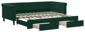 3197821 vidaXL Канапе изтеглящо легло и чекмеджета тъмнозелен 90x200 см кадифе