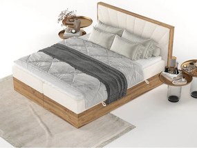 Боксспринг легло в кремаво-ествествен цвят с място за съхранение 200x200 cm Asahi – Maison de Rêve