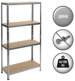 Метален стелаж Carmen CR-1011 - 160х80х40 см, до 100 кг на рафт - цинк