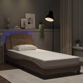 3214079 vidaXL Рамка за легло с LED осветление, капучино, 90x190 см, еко кожа