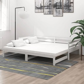 3083655 vidaXL Разтегателно дневно легло 2x(90x200) см бяло борово дърво масив