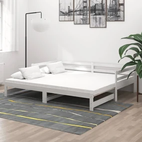 3083655 vidaXL Разтегателно дневно легло 2x(90x200) см бяло борово дърво масив