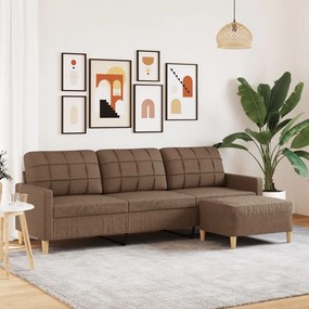 3278252 vidaXL 3-местен диван с табуретка, кафяв, 210 см, плат