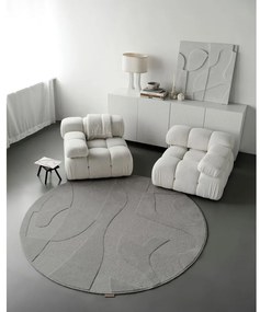 Сив вълнен кръгъл килим ø 200 cm Morphic Botanica – Agnella