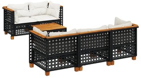 3261734 vidaXL Градински диван с възглавници, 6 части, черен, полиратан