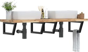 3302815 vidaXL Стенен рафт за мивка, стомана и масивно дърво акация