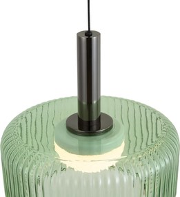 Fiera Designer Pendant Lamp: Gunmetal Finish with Green Glass, Integrated LED, 3-Step Dimmable, 5-Light Easylift