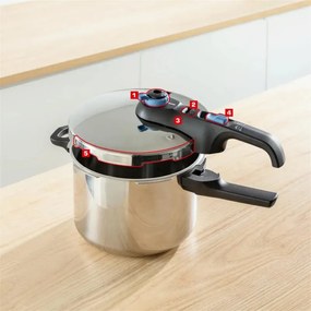 Тенджера под налягане Tefal P2584301, 4/6 л, 2 режима за зеленчуци и месо, 5точкова система за безопасност, Трислойно дъно, Индукция, Хром