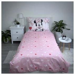 Розово единично памучно детско спално бельо 140x200 cm Minnie "Balloon" – Jerry Fabrics