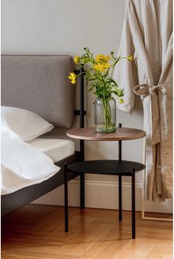 Черно/в тъмно естествен цвят нощно шкафче с орехов плот Tu – noo.ma