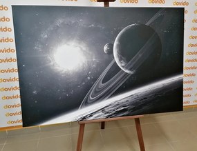 Картина на платно – Планета в космоса в черно-бял вариант