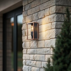 Индустриална стенна лампа с дървен принт 26 см IP44 - Charlois