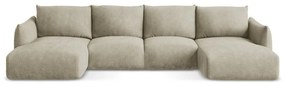 Бежов шенилов сгъваем ъглов диван (U форма) Leila – Makamii