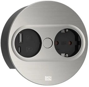 BACHMANN Модул TWIST 2 КРЪГЪЛ с 1х Шуко и USB тип A+C, с кабел 2м, цвят Инокс,  - B946.004