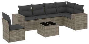 3254977 vidaXL Градински диван с възглавници, 7 части, полиратан, сив