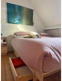 Двойно легло от масивен бор с място за съхранение с включена подматрачна рамка в естествен цвят 180x200 cm Kanso – Karup Design