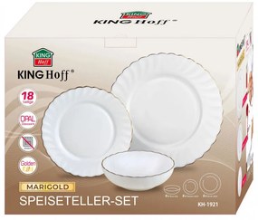 Сервиз за хранене Kinghoff KH 1921, 18 части, За 6 души, Опалово стъкло, Бял/Зластист