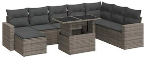 3326371 vidaXL Градински комплект диван с възглавници 9 части сив полиратан