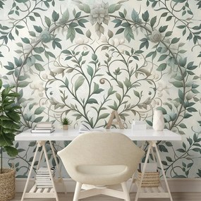 Самозалепващ тапет – Елегантни зелени листа с цветя